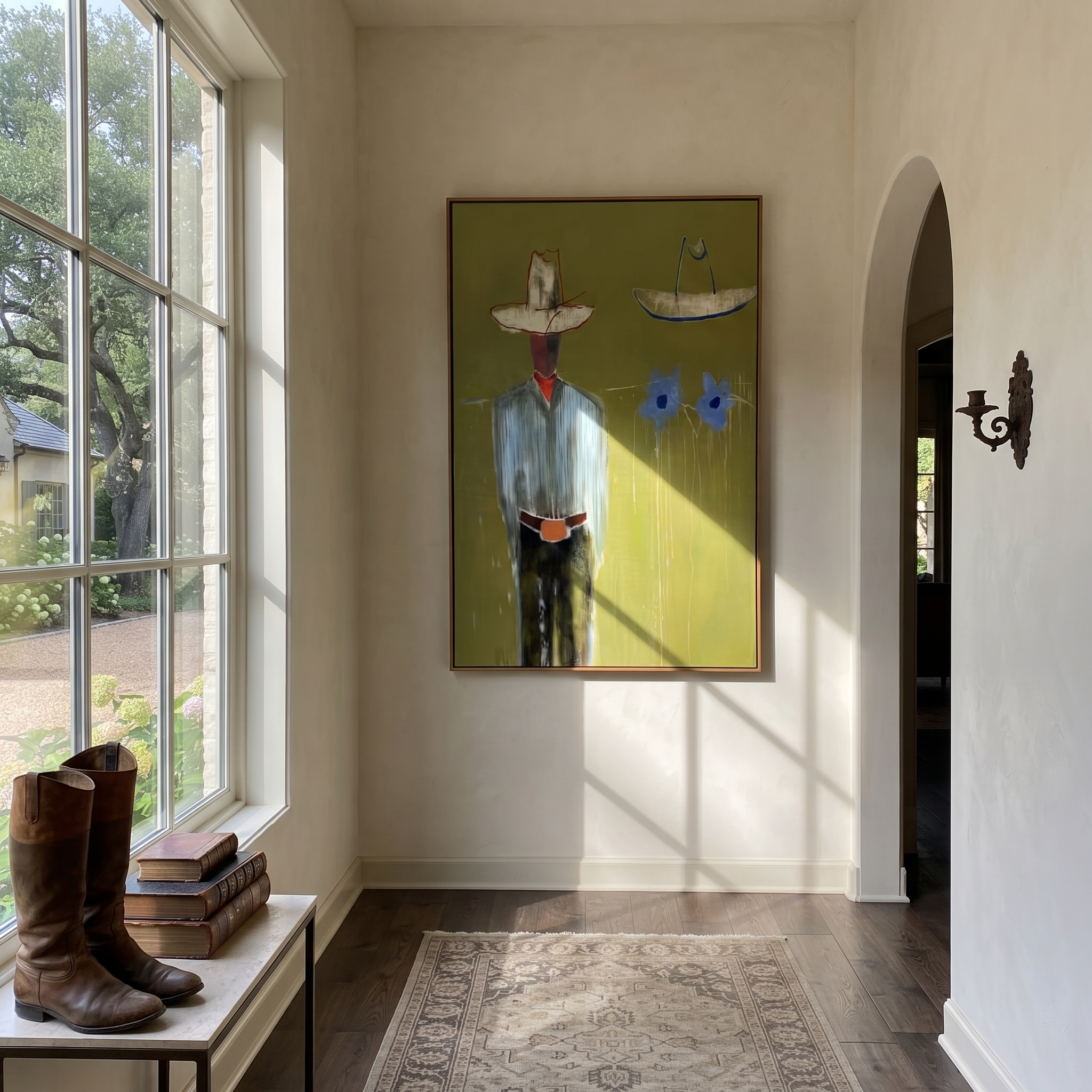 Blue Cats Guard Silence styled in a layered residential interior
