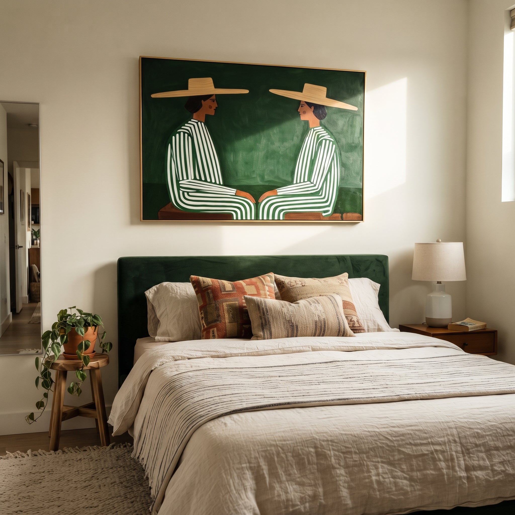 Green Stripes Face Inward displayed in a warm contemporary interior