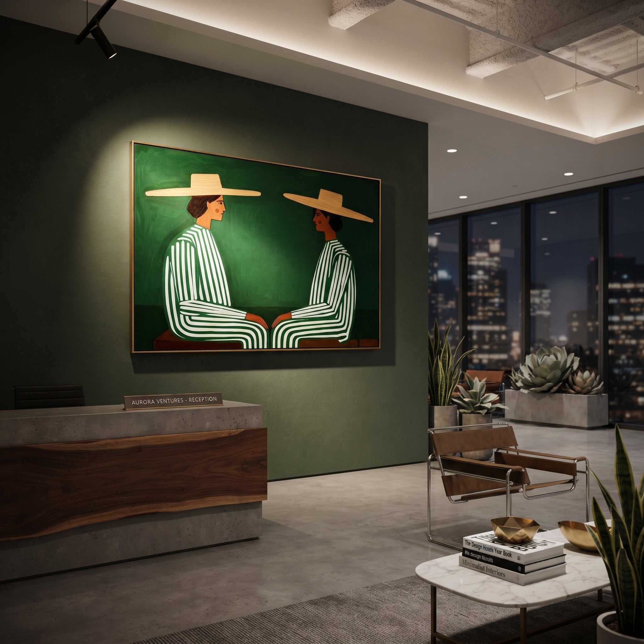 Green Stripes Face Inward presented above a contemporary console