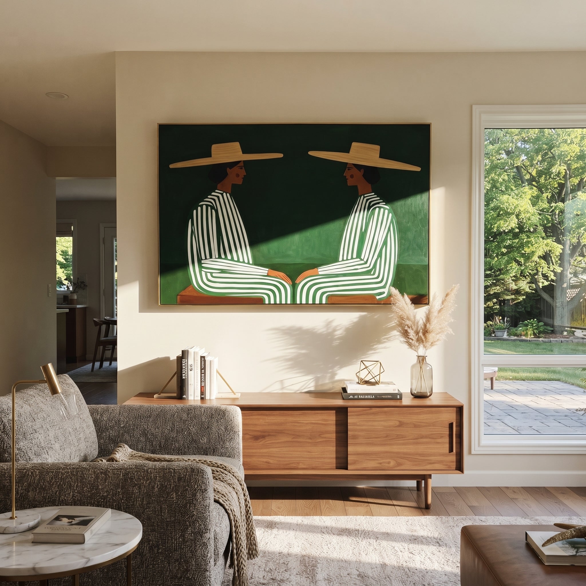 Green Stripes Face Inward displayed as a modern room focal point