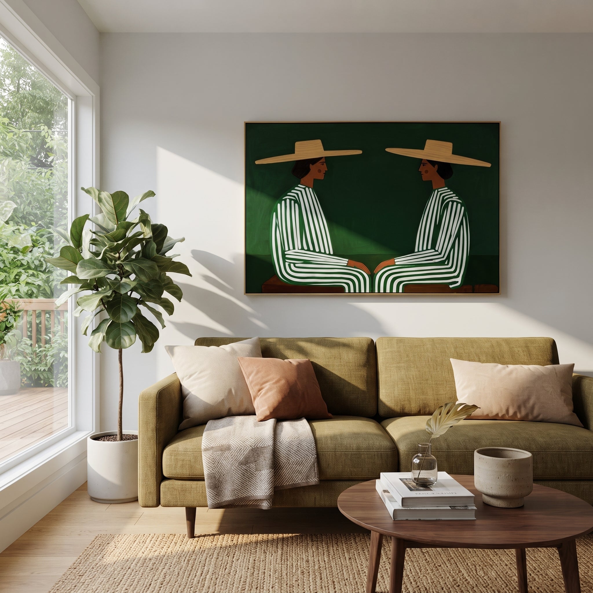 Green Stripes Face Inward styled in a layered residential interior