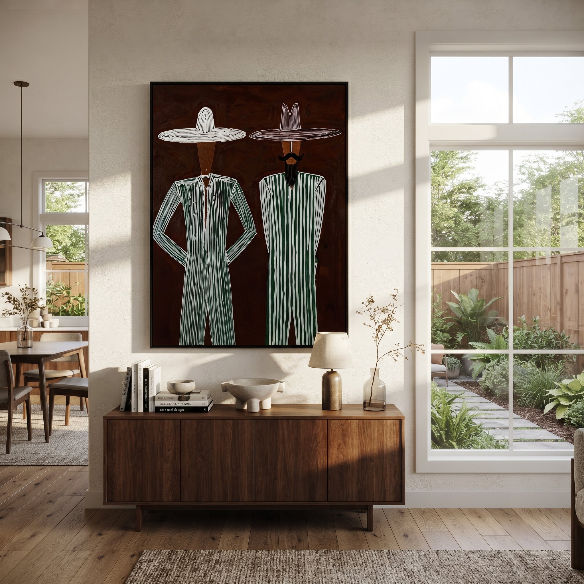 Green Stripes Stand Apart displayed in a warm contemporary interior