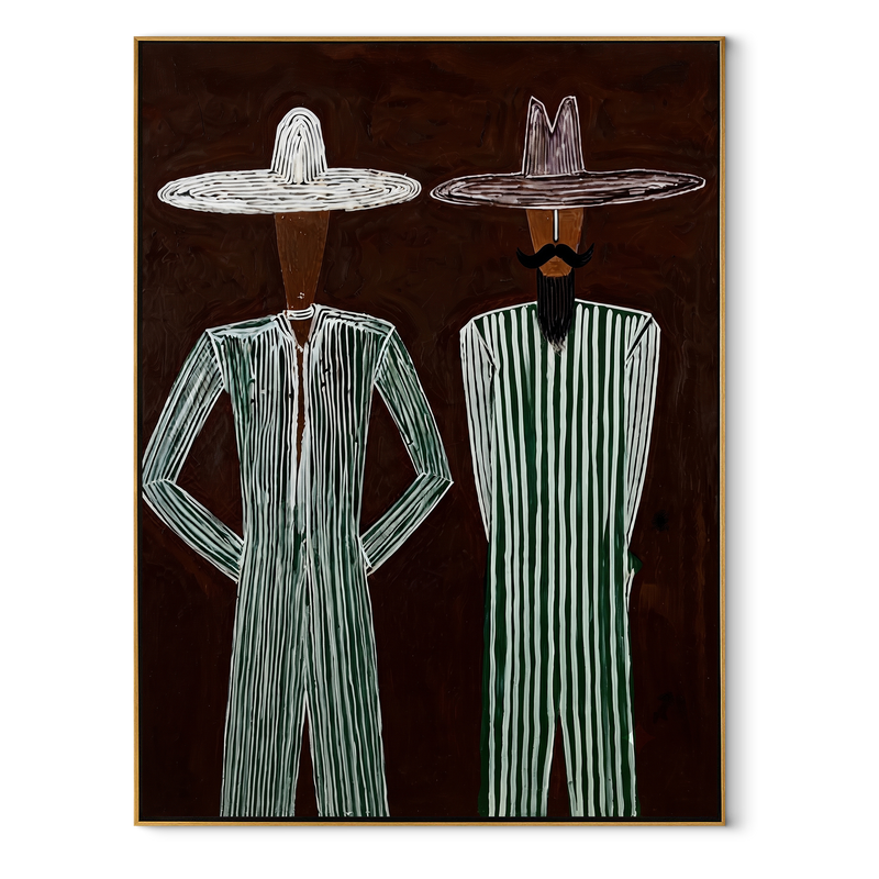 Green Stripes Stand Apart – Green Stripe Standing Pair Painting | Mid-Century Modern Vertical Wall Art