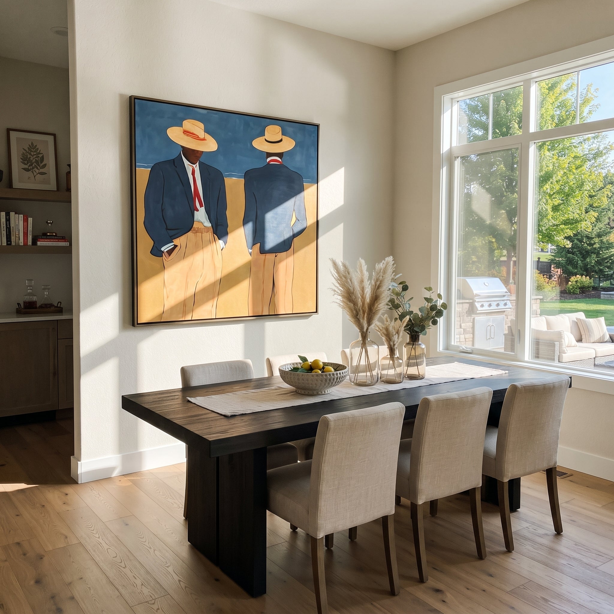 Blue Jackets Turn Away presented above a contemporary console
