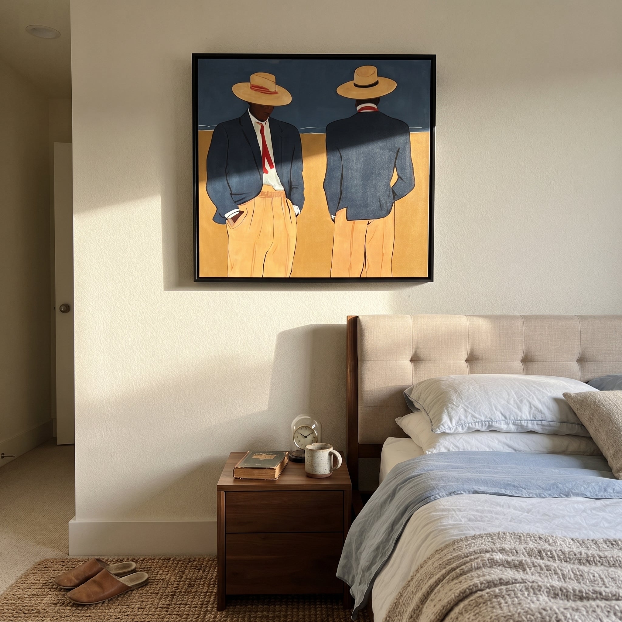 Blue Jackets Turn Away displayed as a modern room focal point