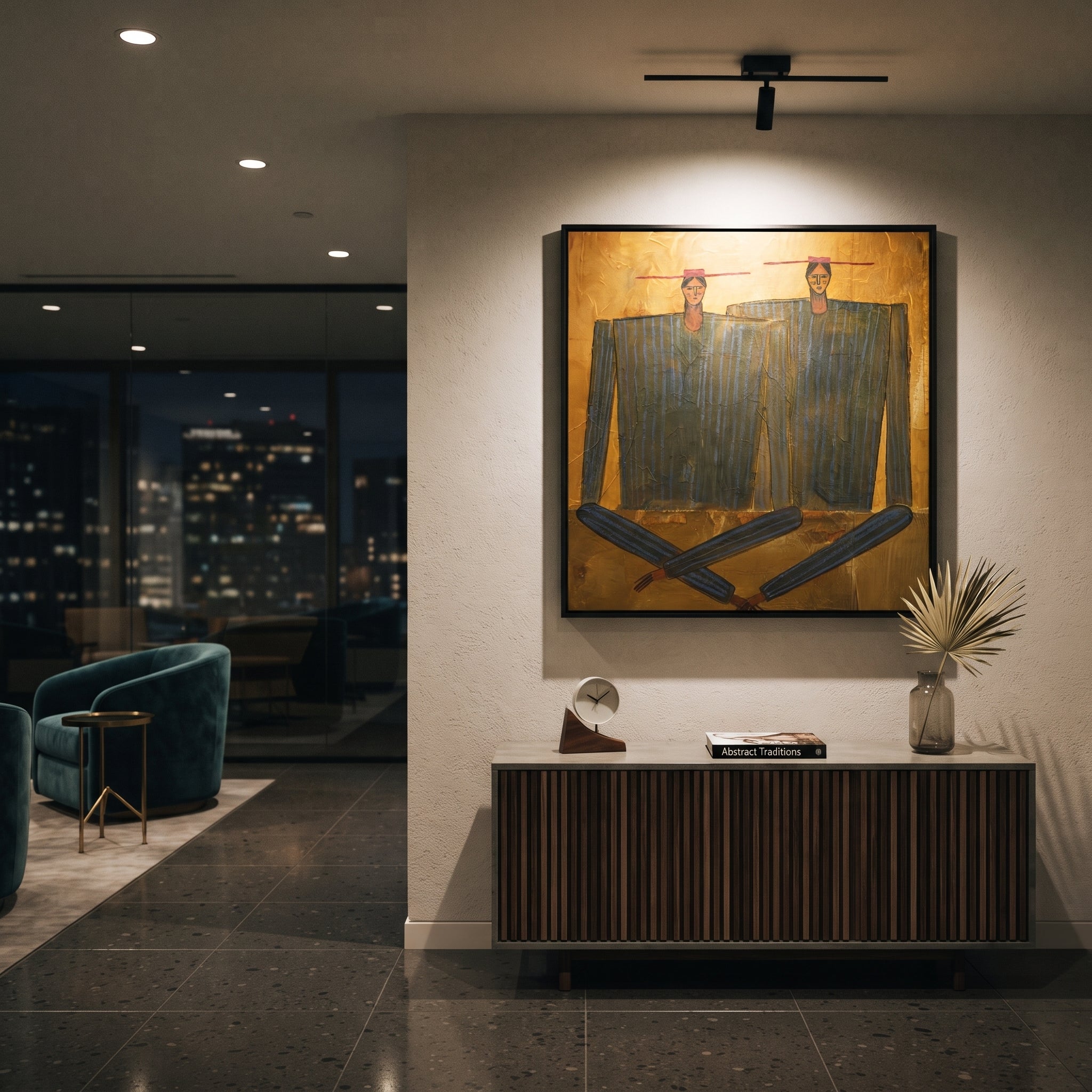 Dark Coats Cross Gold styled in a layered residential interior