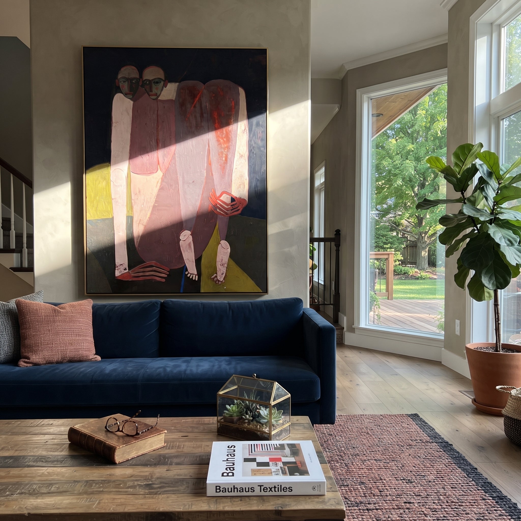 Rose Figures Gather Midnight displayed in a warm contemporary interior