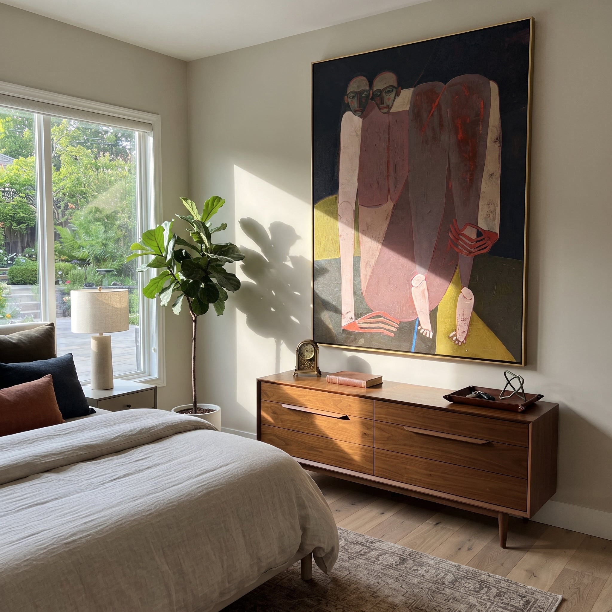 Rose Figures Gather Midnight styled with neutral modern furnishings