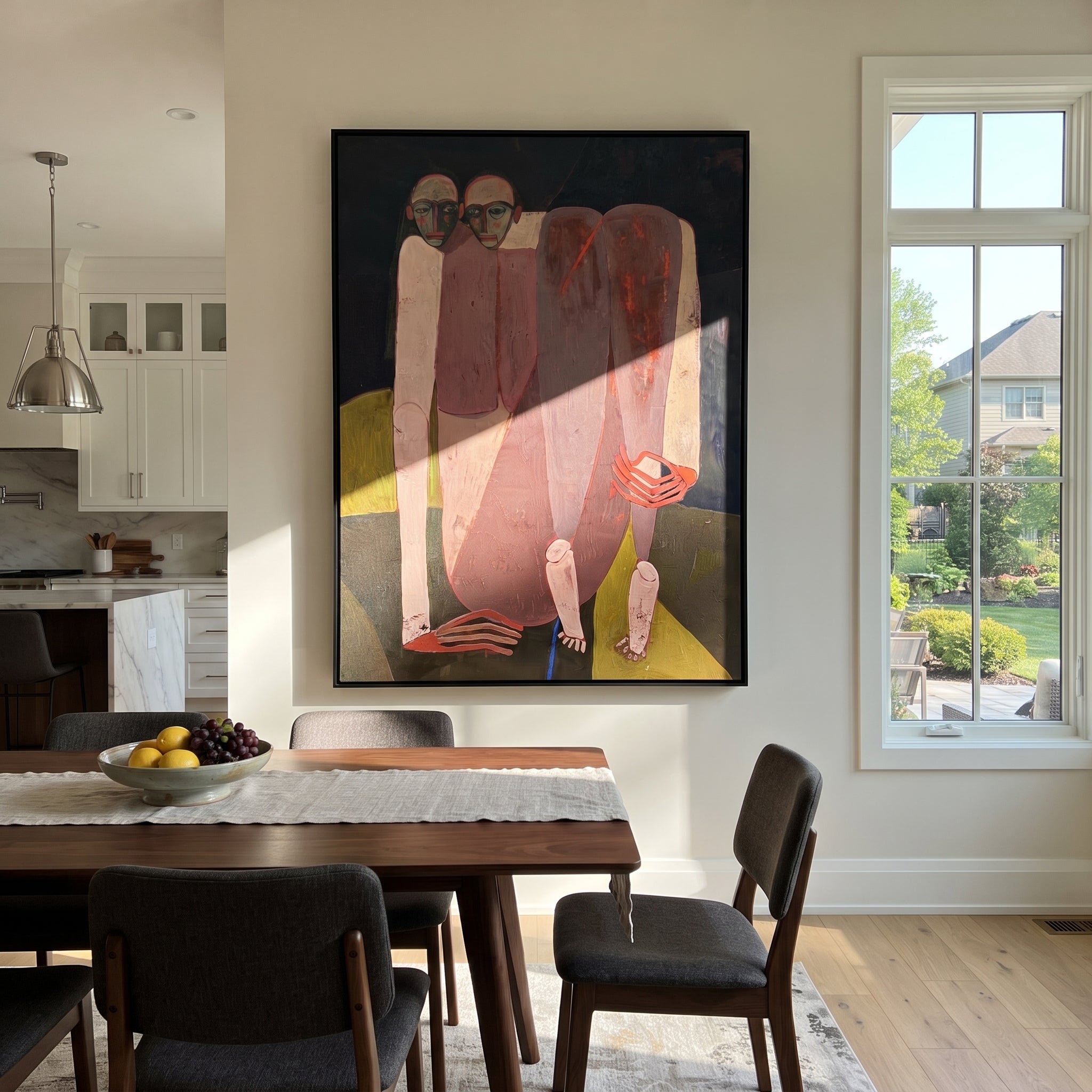 Rose Figures Gather Midnight presented above a contemporary console