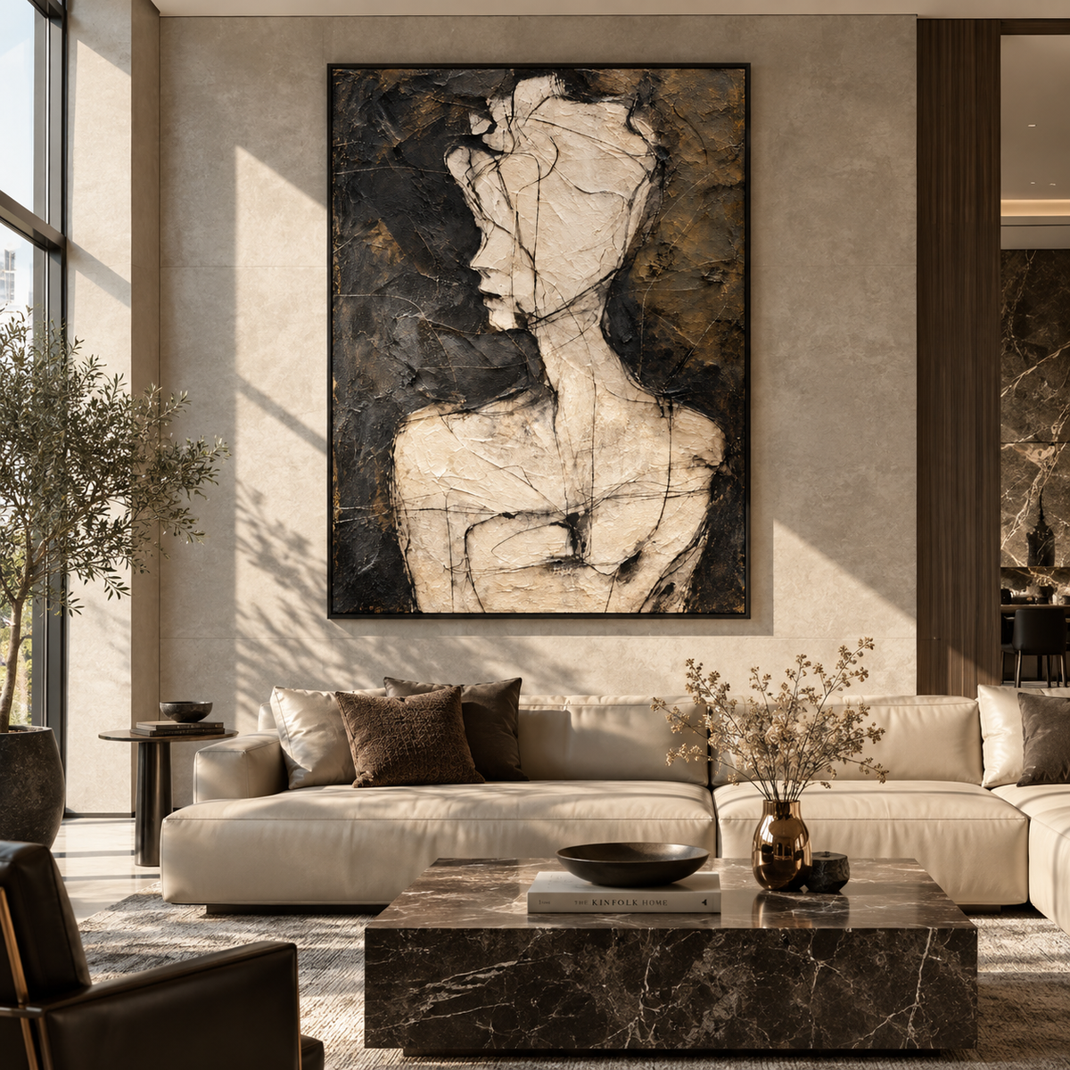 Fractured Figure at Midnight - abstract figure painting shown in modern room setting 4