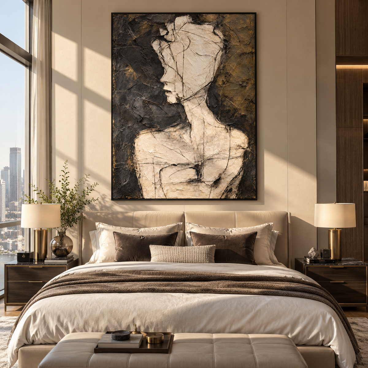 Fractured Figure at Midnight - abstract figure painting shown in modern room setting 5