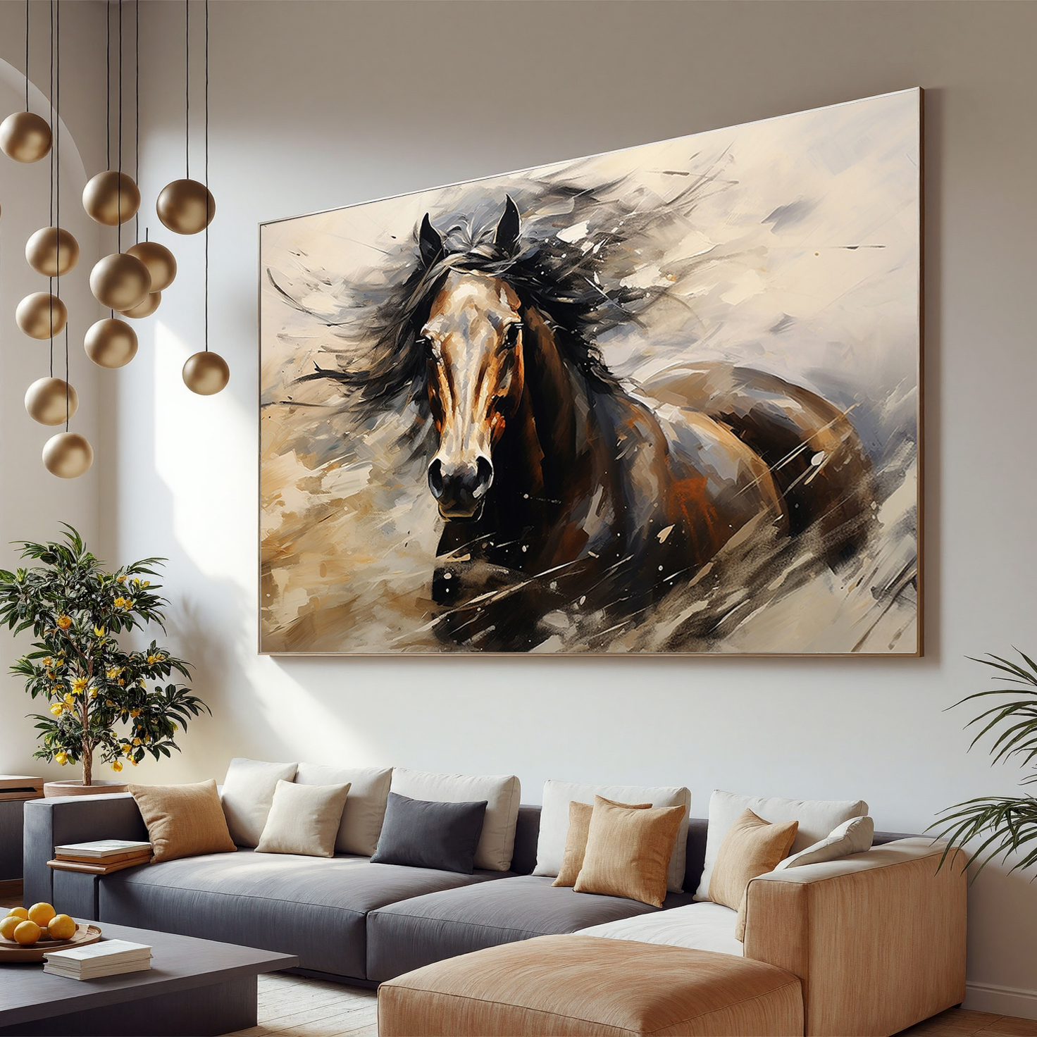 Dark Stallion – Modern 3D Animal Portrait Canvas Texture Painting | Bold Expressionist Living Room & Dining Room Art