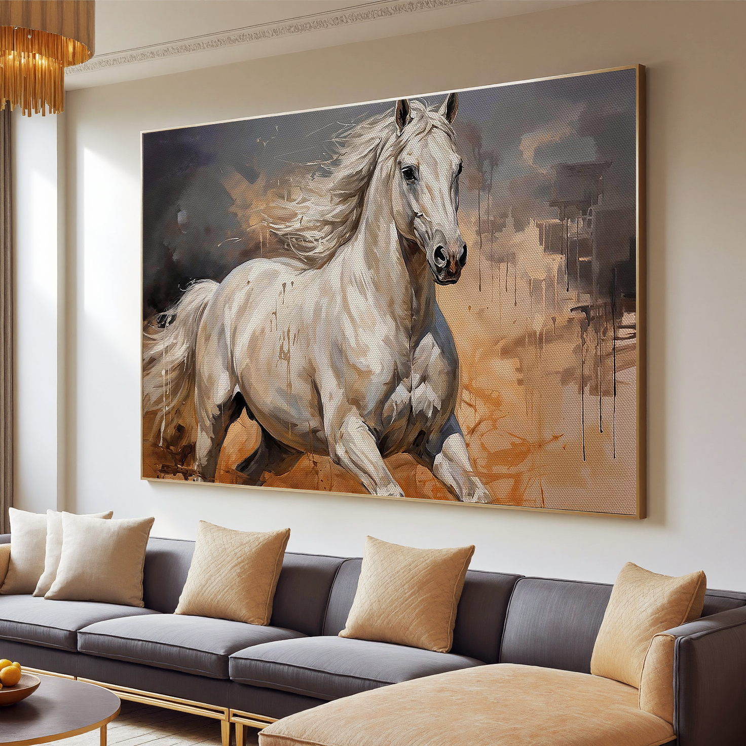 White Gallop – 3D Palette Knife Animal Texture Painting | Modern Abstract Living Room & Office Art