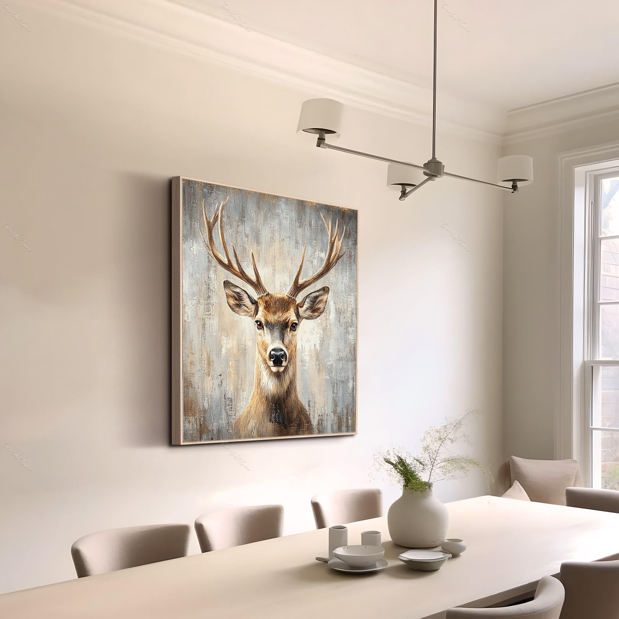 Majestic Stag – 3D Heavy Texture Forest Animal Realistic Painting | Contemporary Landscape Living Room & Dining Room Art