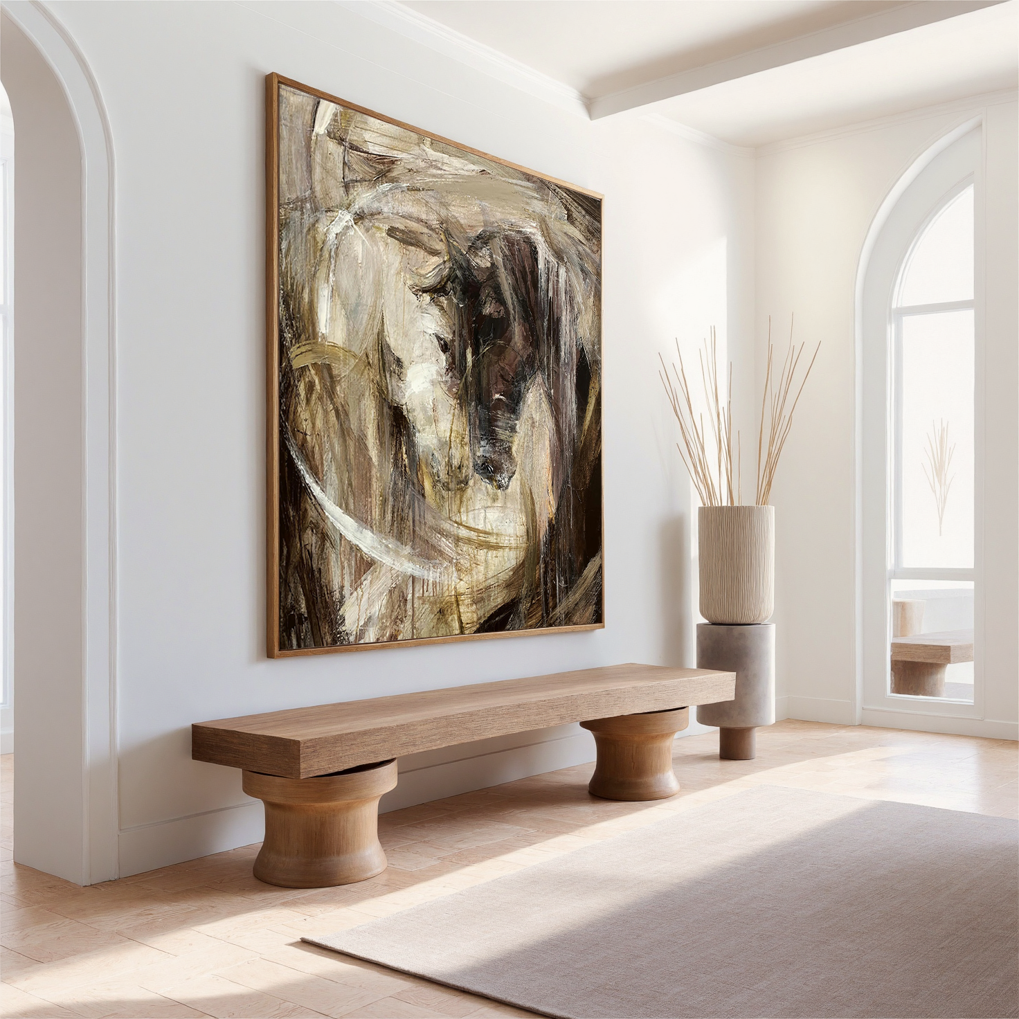 Equine Majesty – Modern Abstract Expressionist Horse Painting | Rustic Earth Tone Hallway Art