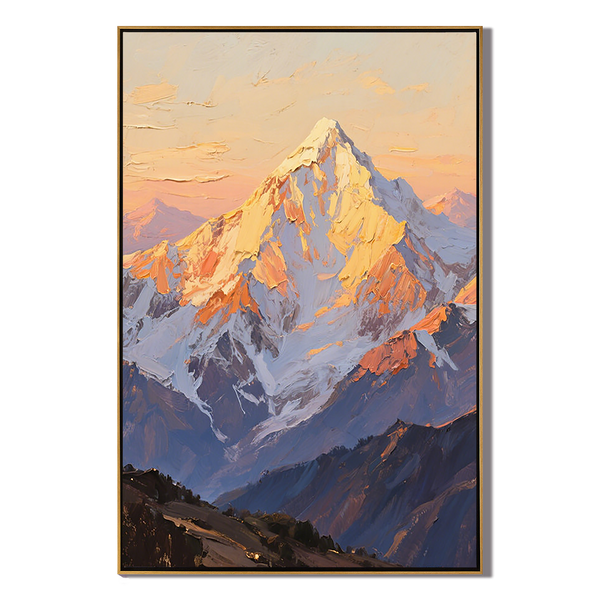 The Gilded Crest – Contemporary Sunset Mountain Peak Painting | Vibrant High-Contrast Statement Hallway Art