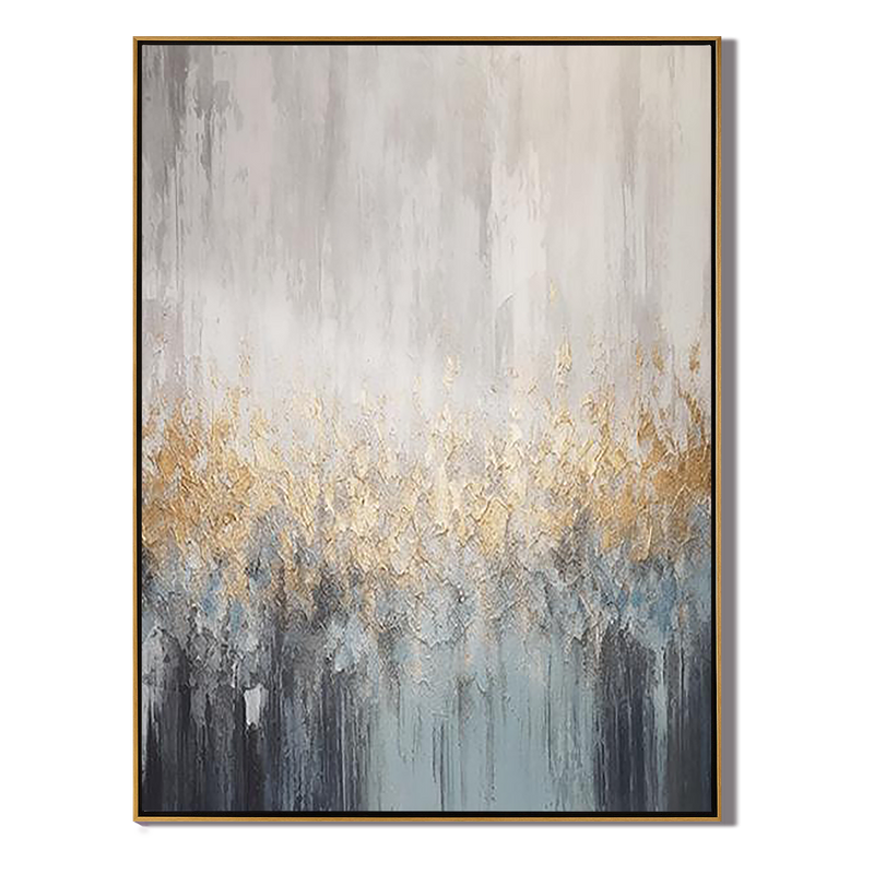 Golden Mist – Hand-Painted Grey and Gold Foil Abstract Plaster Effect Wabi-Sabi Painting | Japandi Wabi-Sabi Living Room & Bedroom Art