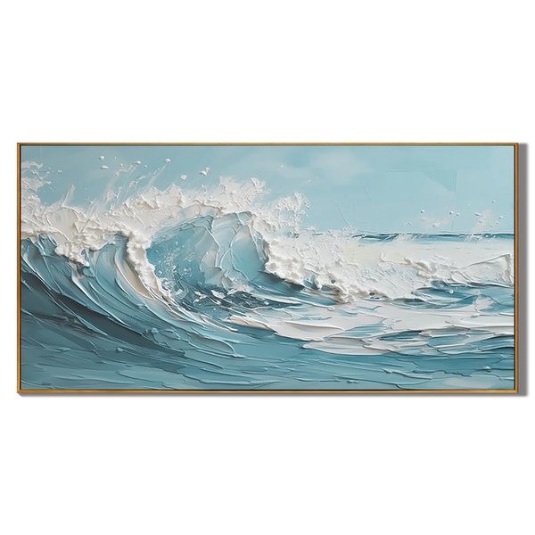 Crushing Tide – Hand-Painted 3D Impasto Ocean Wave Thick Seascape Painting | Coastal Modern Living Room & Bedroom Art