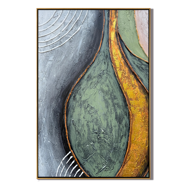 Organic Curve – Hand-Painted Sage Green and Gold Foil Palette Knife Abstract Painting | Modern Abstract Living Room & Office Art