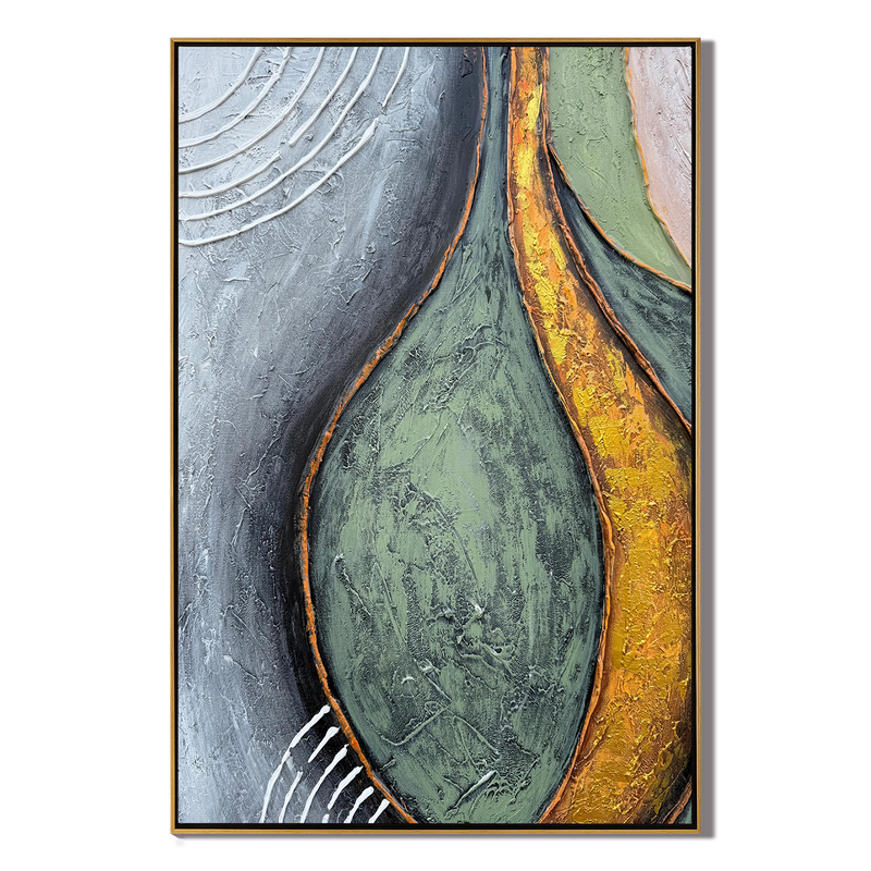 Organic Curve – Hand-Painted Sage Green and Gold Foil Palette Knife Abstract Painting | Modern Abstract Living Room & Office Art
