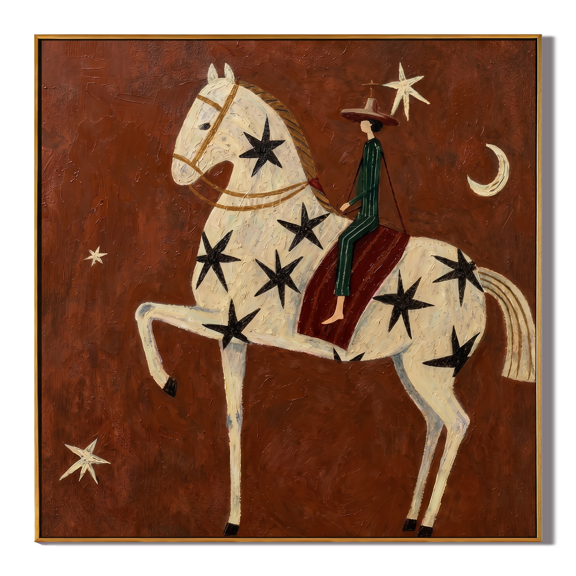 Midnight Rider – Whimsical Starlight Horse Painting | Heavy Texture Eclectic Wall Art