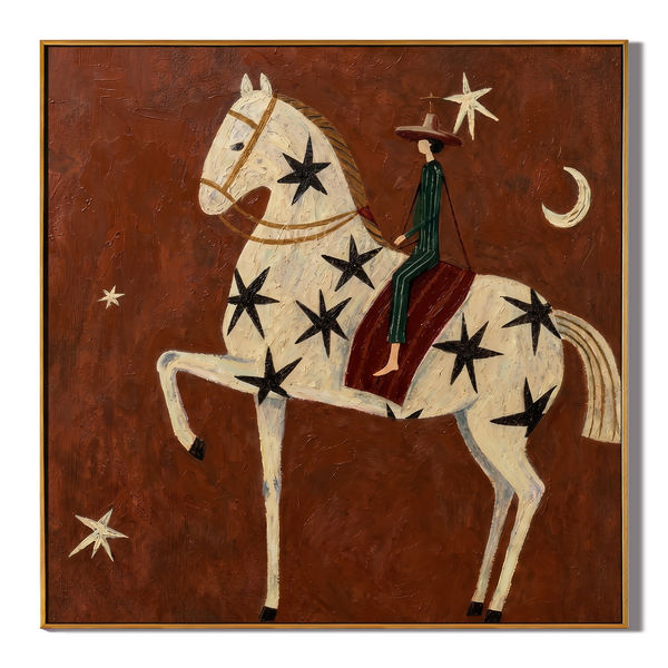 Midnight Rider – Whimsical Starlight Horse Painting | Heavy Texture Eclectic Wall Art
