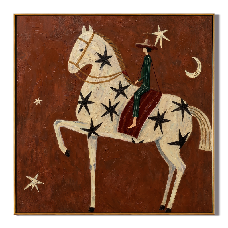 Midnight Rider – Whimsical Starlight Horse Painting | Heavy Texture Eclectic Wall Art