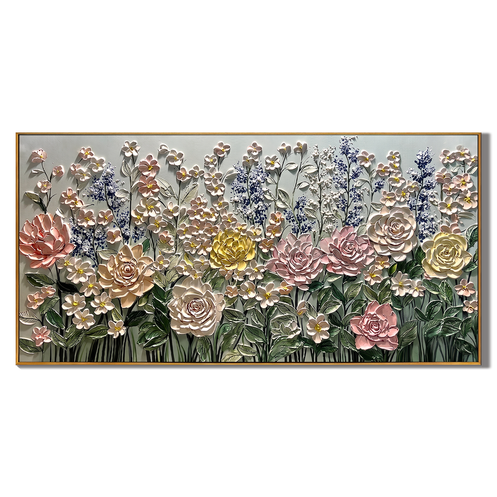 Floral Reverie - Modern Impasto Pastel Garden Canvas | Romantic Living Room Wall Art