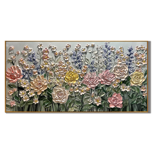 Pastel Dreamscape – Modern Impasto Pastel Garden Canvas | Romantic Living Room Wall Art