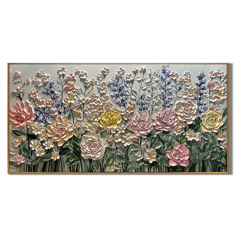 Pastel Dreamscape – Modern Impasto Pastel Garden Canvas | Romantic Living Room Wall Art