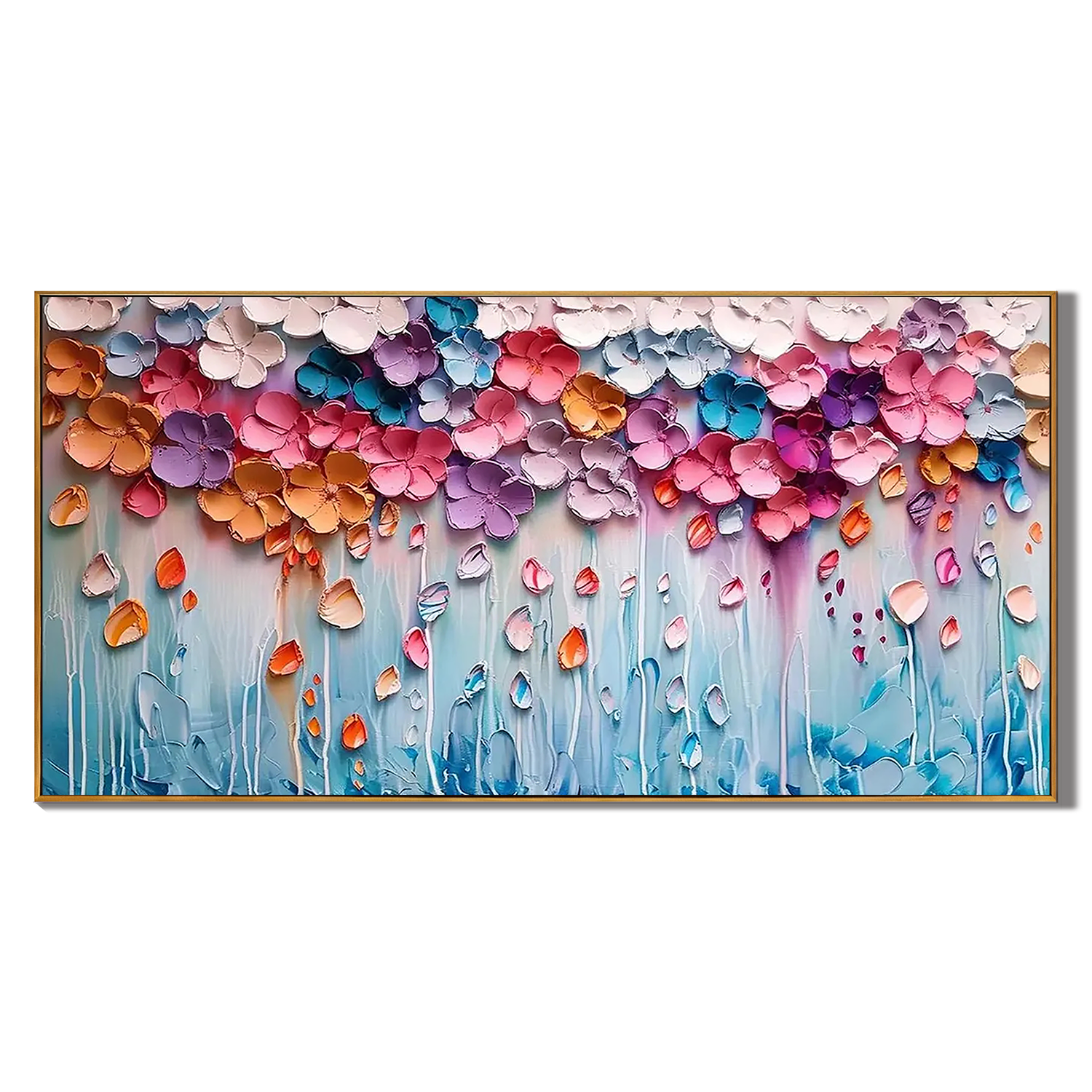 Dreamy Floral Rain – Modern Vibrant Impasto Pastel Flowers Painting | Healing Romantic Living Room Art