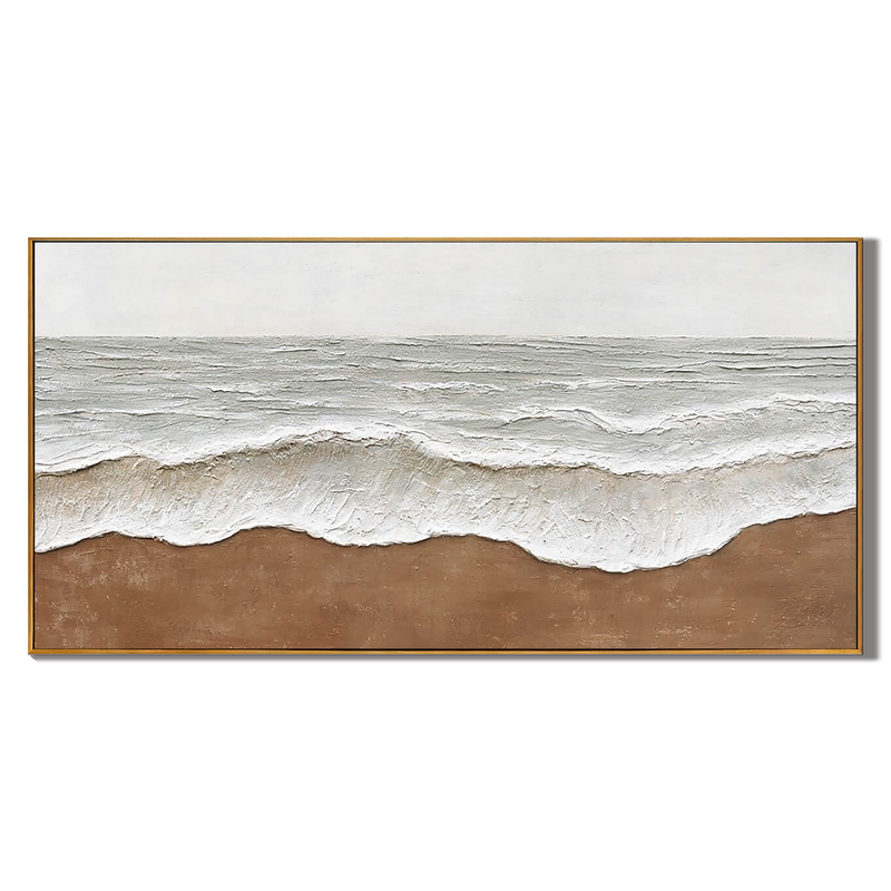Sandy Reach – Wabi-Sabi Sand and Wave Relief Texture Painting | Contemporary Landscape Living Room & Dining Room Art