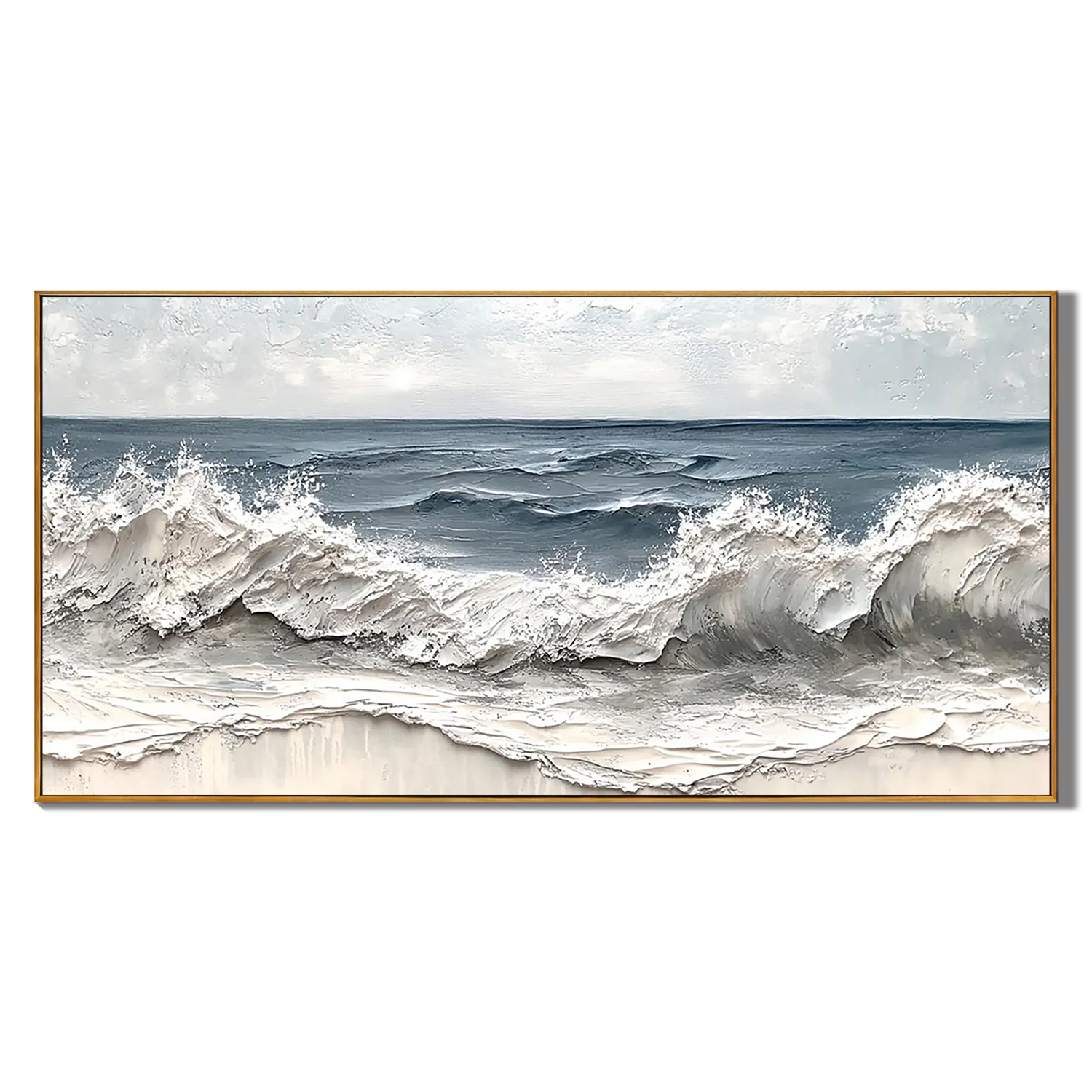 Deep Sea Echo – Modern Textured Painting | Creative Navy Blue Crashing Wave Living Room Decor