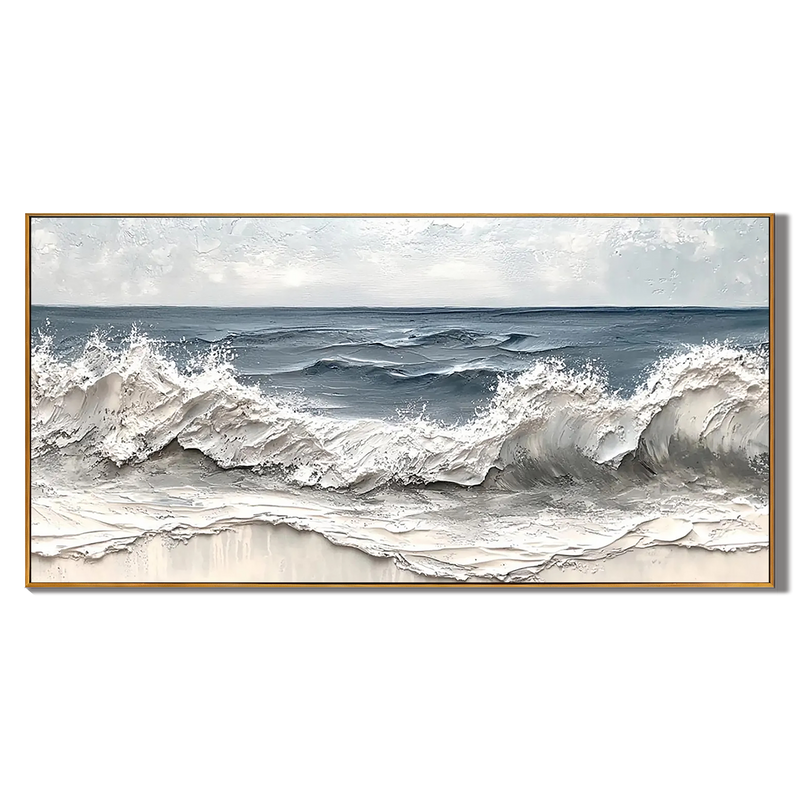 Deep Sea Echo – Modern Textured Painting | Creative Navy Blue Crashing Wave Living Room Decor