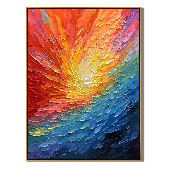 Color Explosion – Hand-Painted Multicolored Rainbow Palette Knife Abstract Painting | Bold Abstract Palette Knife Living Room Art