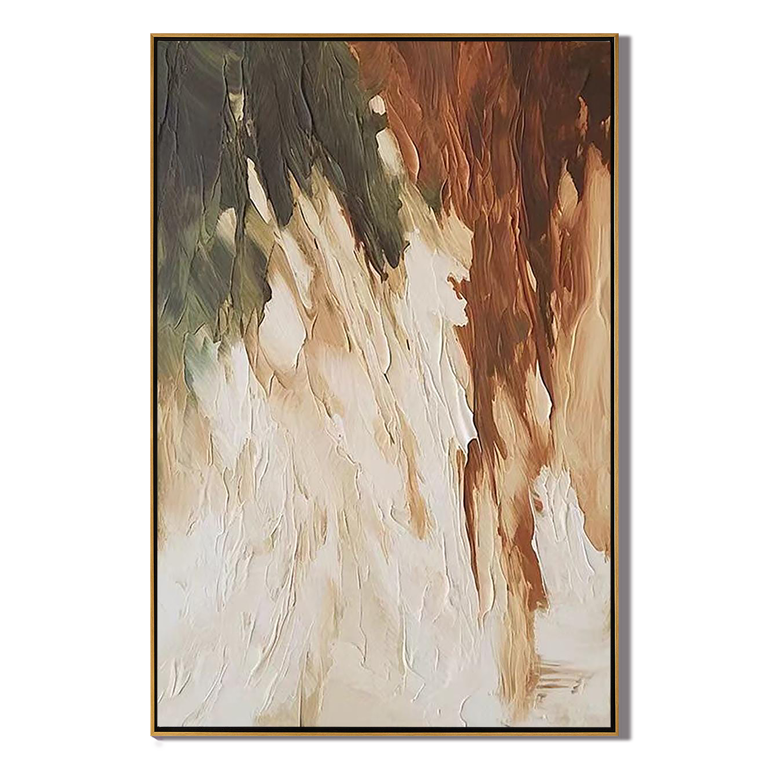 CREAMY CASCADE: Texture Wall Art, Hand-Painted Minimalist Cream and Tan Diagonal Palette Knife Studio Art