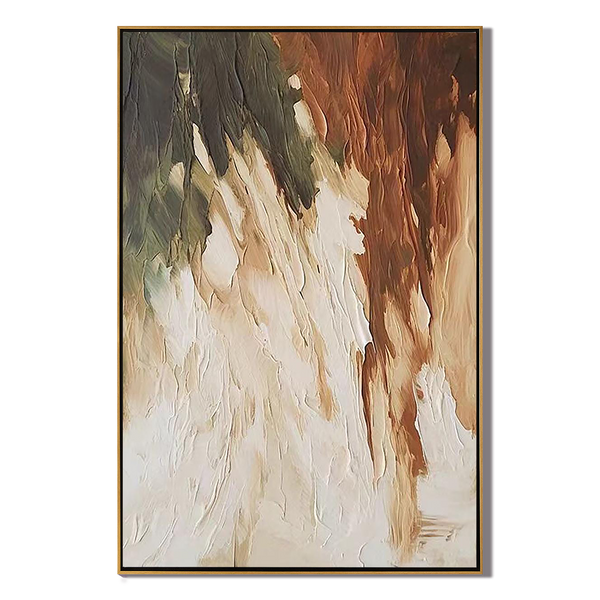 Creamy Cascade – Hand-Painted Minimalist Cream and Tan Diagonal Palette Knife Texture Painting | Modern Minimalist Bedroom & Home Office Art