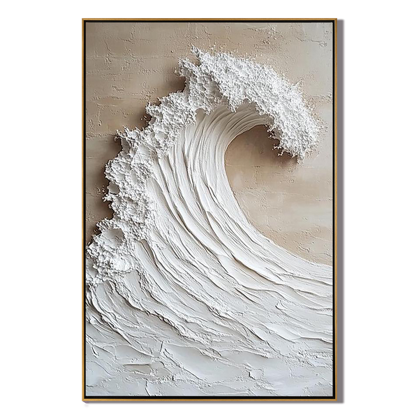 White Crest – Modern Ocean Wave Relief Texture Painting | Coastal Modern Living Room & Bedroom Art