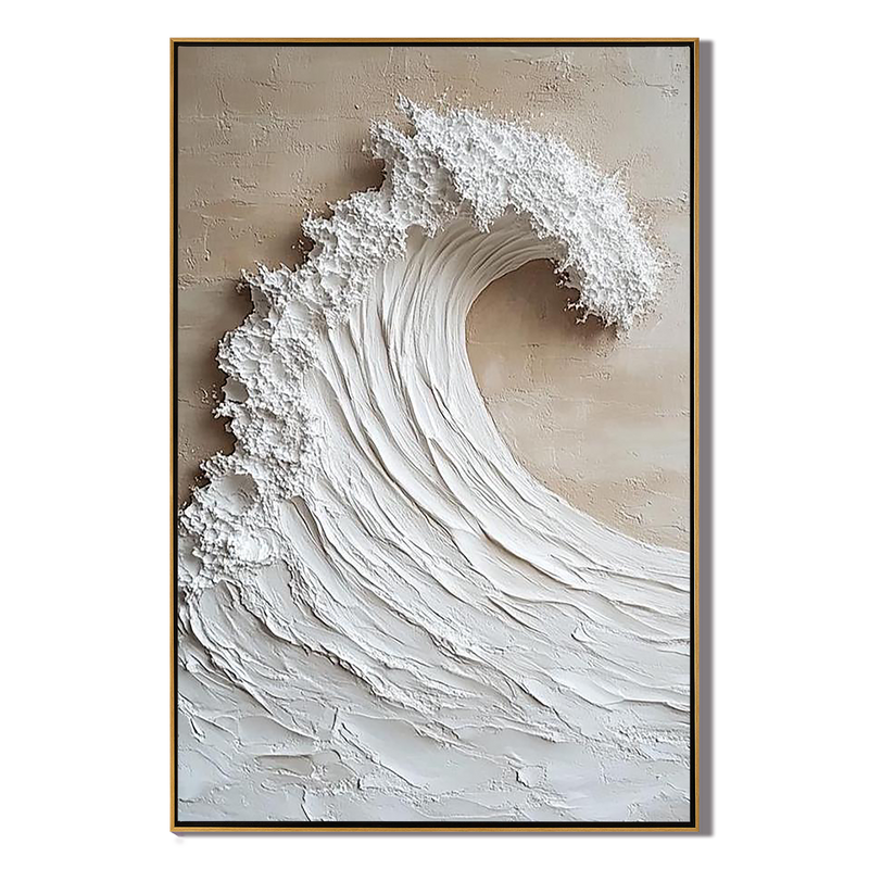 White Crest – Modern Ocean Wave Relief Texture Painting | Coastal Modern Living Room & Bedroom Art