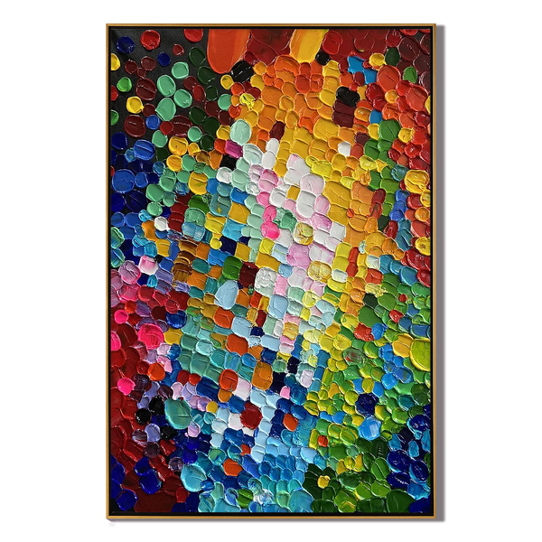 Vivid Mosaic – Hand-Painted Multicolored Rainbow Palette Knife 3D Texture Painting | Bold Abstract Palette Knife Living Room Art
