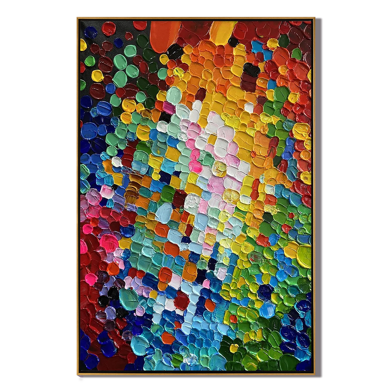 Vivid Mosaic – Hand-Painted Multicolored Rainbow Palette Knife 3D Texture Painting | Bold Abstract Palette Knife Living Room Art