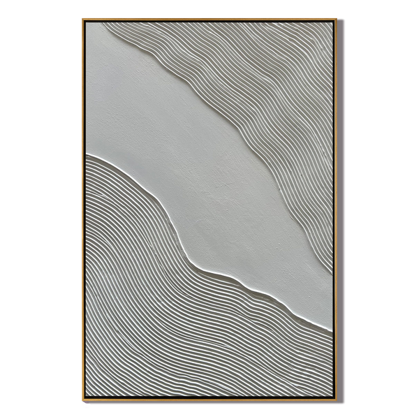 Silent Ripples – Wabi-sabi Linear Texture Painting | Minimalist Grey 3D Relief Hallway Art