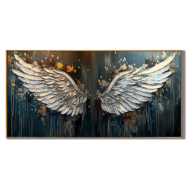 Awakening Wings – Heavy Impasto Angel Wings painting | Modern Luxury Dark Gold Leaf  Living Room Art