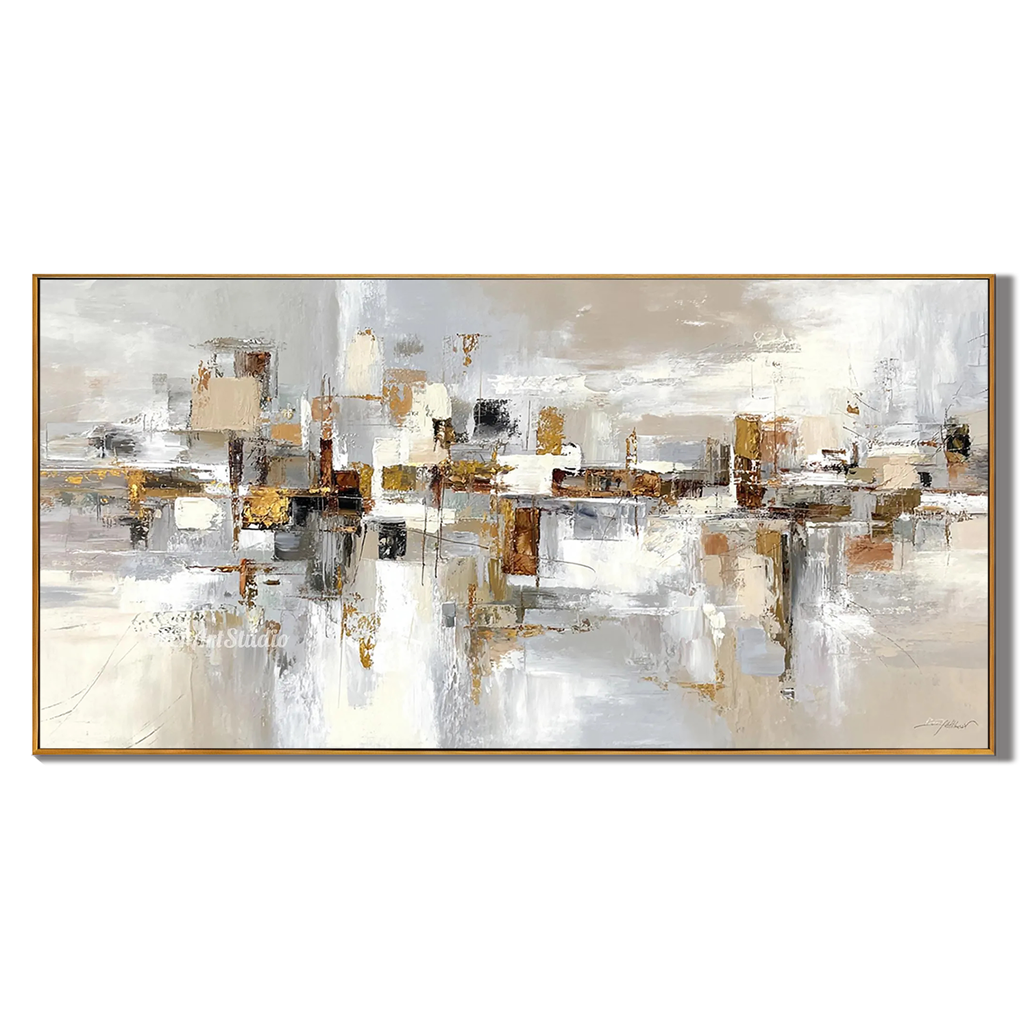 SHIFTED PLANES- Panoramic Neutral Tone Abstract Art | Heavy Texture Earthy Living Room Wall Painting