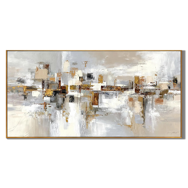 SHIFTED PLANES- Panoramic Neutral Tone Abstract Art | Heavy Texture Earthy Living Room Wall Painting