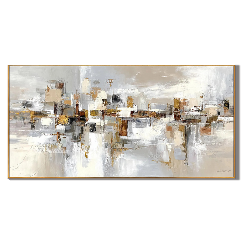 SHIFTED PLANES- Panoramic Neutral Tone Abstract Art | Heavy Texture Earthy Living Room Wall Painting