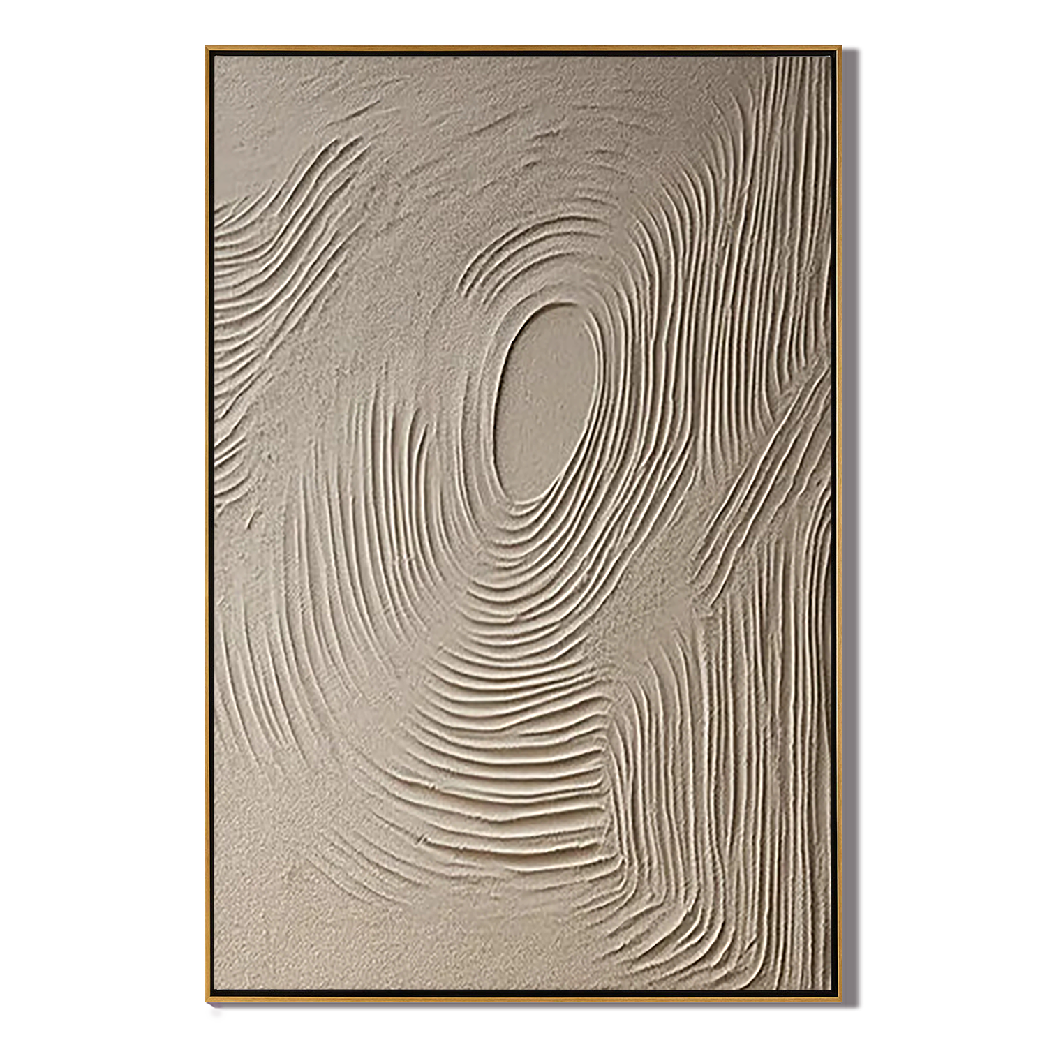 ZEN RIPPLE: Wabi-Sabi Wall Art, Hand-Painted Minimalist Beige Circular Line Relief Textured Gallery Art