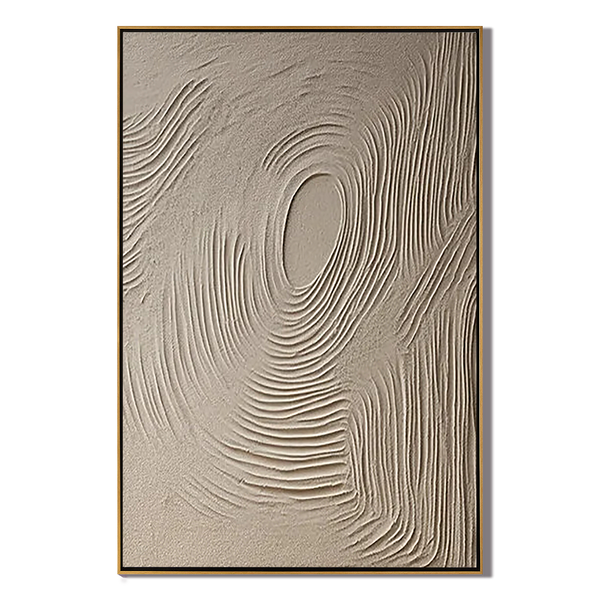 Zen Ripple – Hand-Painted Minimalist Beige Circular Line Relief Wabi-Sabi Painting | Japandi Organic Wabi-Sabi Living Room & Hallway Art
