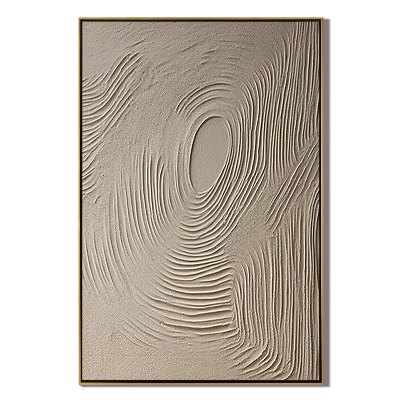 Zen Ripple – Hand-Painted Minimalist Beige Circular Line Relief Wabi-Sabi Painting | Japandi Organic Wabi-Sabi Living Room & Hallway Art