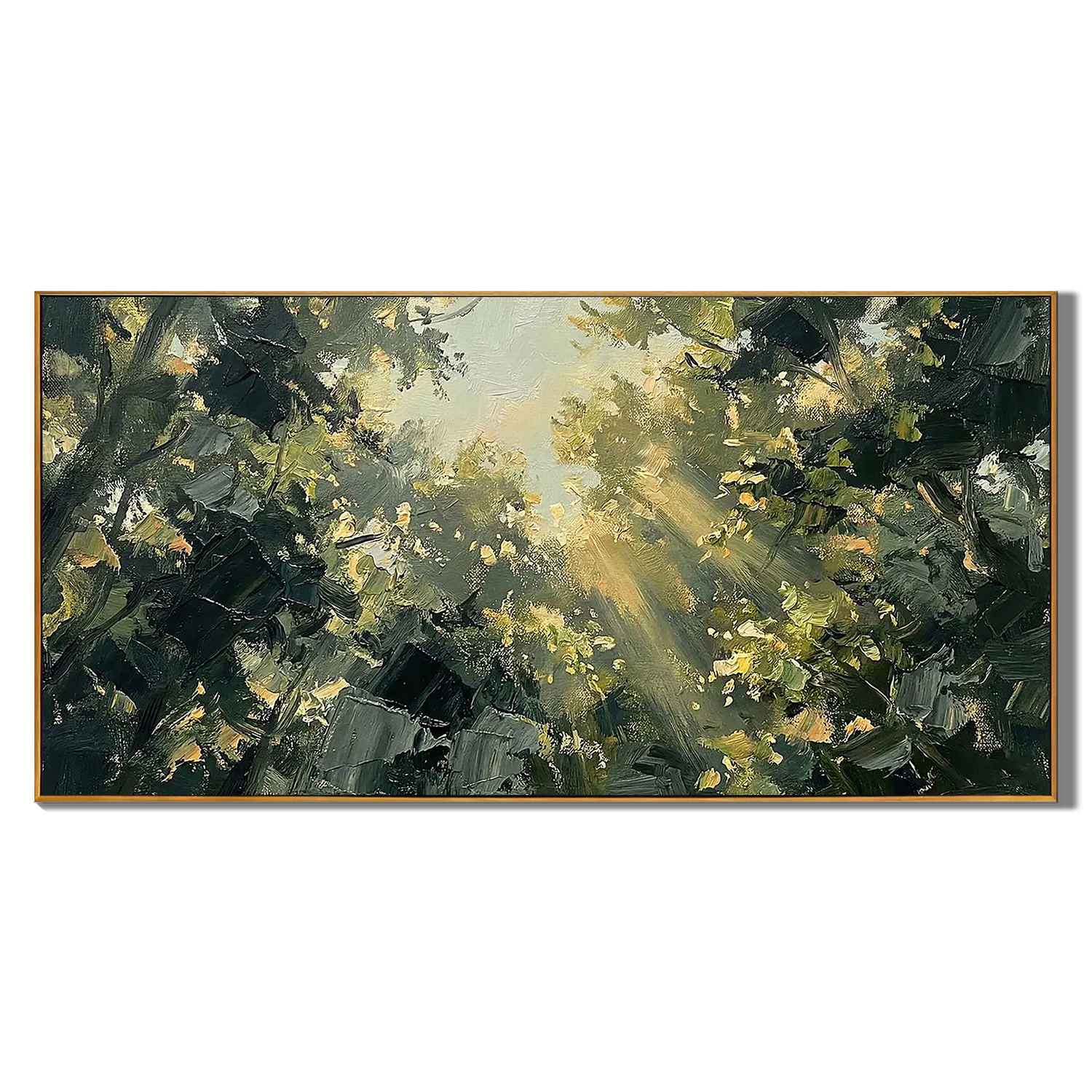 SUNLIT CANOPY: Landscape Wall Art, Hand-Painted Forest Sunlight Impressionist Palette Knife Canvas Art